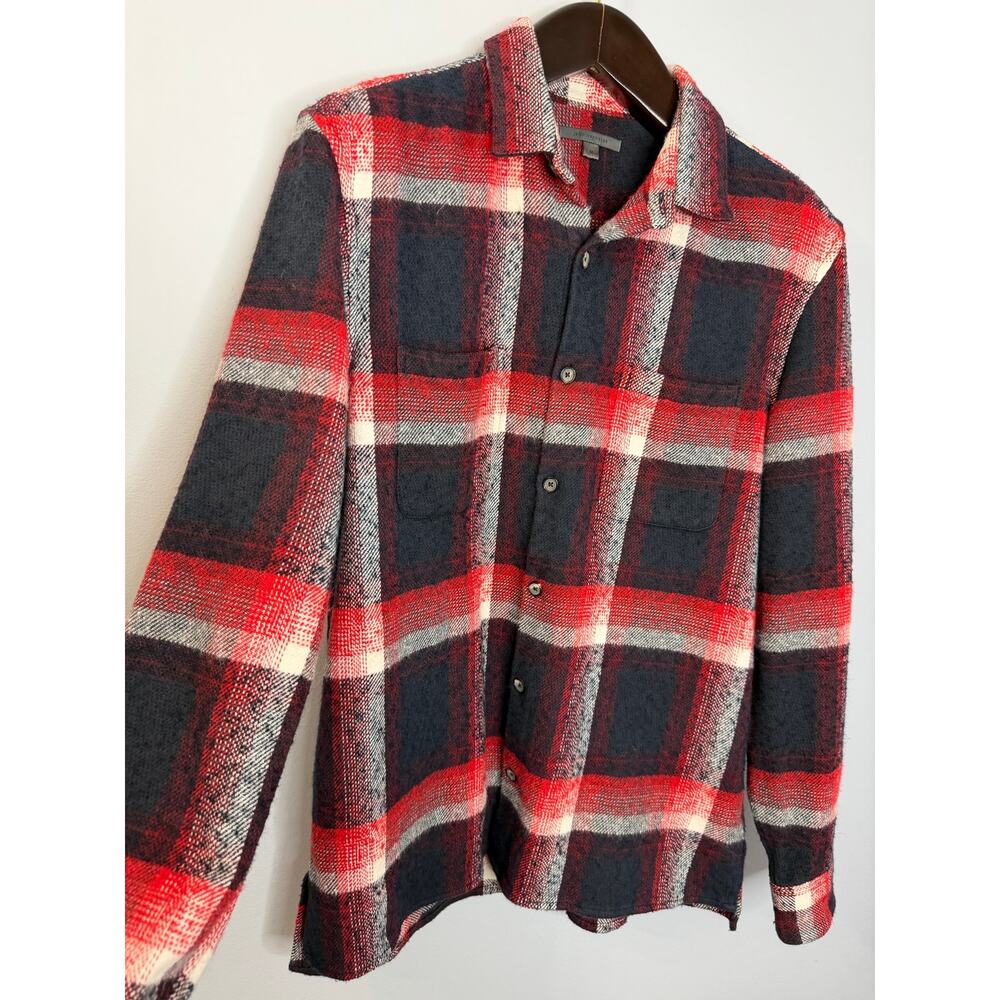 John Varvatos Farron Wool Flannel Plaid Button-Up Long-Sleeve Shirt Sz M - Picture 9 of 12